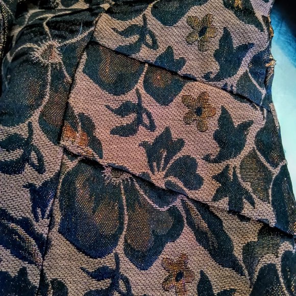 Gorgeous Cache Bronze Black Metallic Floral Brocade Blazer Removable Fur Collar - Picture 4 of 10